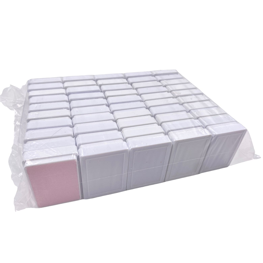 CAJA DE PLÁSTICO BLANCO CON ESPONJA ROSA PARA JUEGO DE 5X6.8X2 CM PAQUETE CON 50 PZS